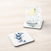 Blue Flying Butterflies Morpho Getränkeuntersetzer (Rechte Seite)