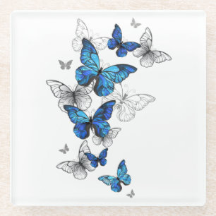 Blue Flying Butterflies Morpho Glasuntersetzer