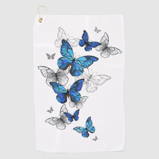 Blue Flying Butterflies Morpho Golfhandtuch (Vorderseite)