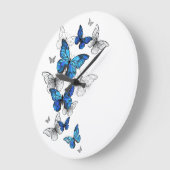 Blue Flying Butterflies Morpho Große Wanduhr (Winkel)