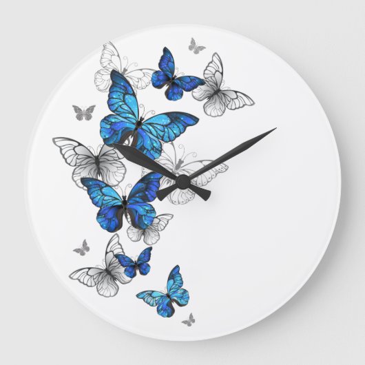 Blue Flying Butterflies Morpho Große Wanduhr (Vorderseite)