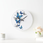 Blue Flying Butterflies Morpho Große Wanduhr (Zuhause)