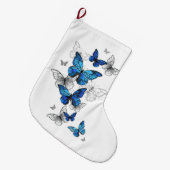 Blue Flying Butterflies Morpho Großer Weihnachtsstrumpf (Vorderansicht (hängend))
