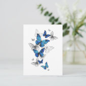 Blue Flying Butterflies Morpho Hinweiskarte (Stehend Vorderseite)