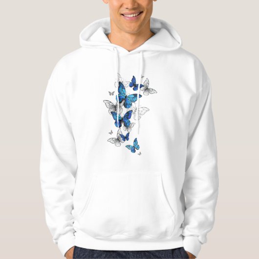Blue Flying Butterflies Morpho Hoodie (Vorderseite)
