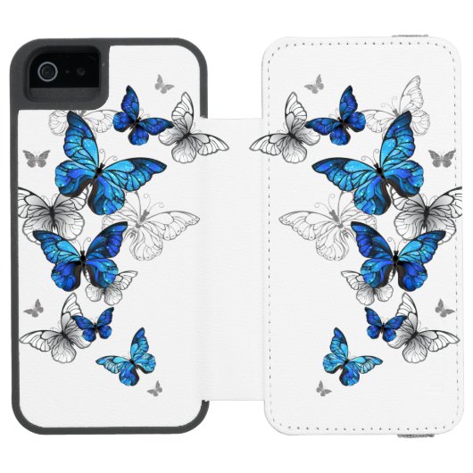 Blue Flying Butterflies Morpho Incipio iPhone Geldbeutel-Hülle (Folio Geöffnet)