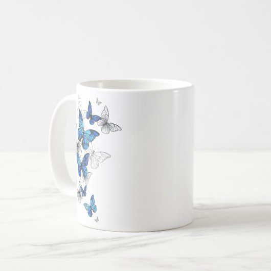 Blue Flying Butterflies Morpho Kaffeetasse (Vorderseite Links)