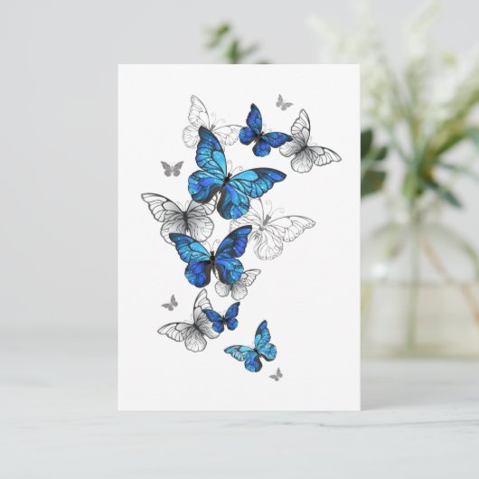Blue Flying Butterflies Morpho Karte (Stehend Vorderseite)