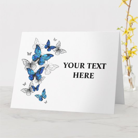 Blue Flying Butterflies Morpho Karte (Gelbe Blume)