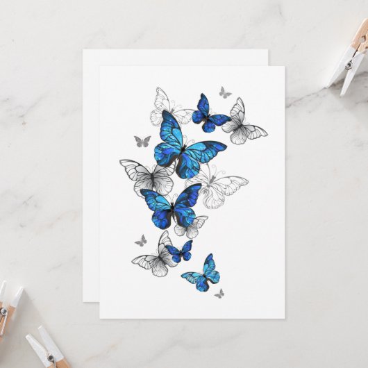 Blue Flying Butterflies Morpho Karte (Vorderseite/Rückseite Beispiel)