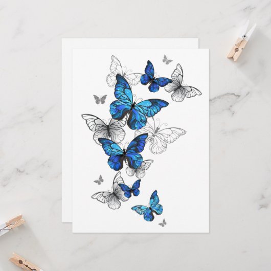 Blue Flying Butterflies Morpho Karte (Vorderseite/Rückseite Beispiel)