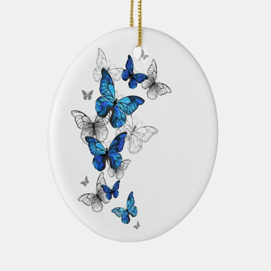 Blue Flying Butterflies Morpho Keramik Ornament (Rechts)