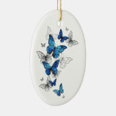 Blue Flying Butterflies Morpho Keramik Ornament (Rechts)