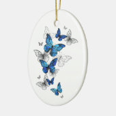Blue Flying Butterflies Morpho Keramik Ornament (Links)