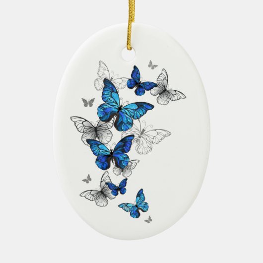 Blue Flying Butterflies Morpho Keramik Ornament (Vorne)