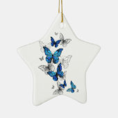 Blue Flying Butterflies Morpho Keramik Ornament (Rechts)