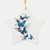 Blue Flying Butterflies Morpho Keramik Ornament (Hinten)