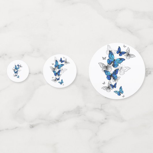 Blue Flying Butterflies Morpho Konfetti (Vorderseiten)