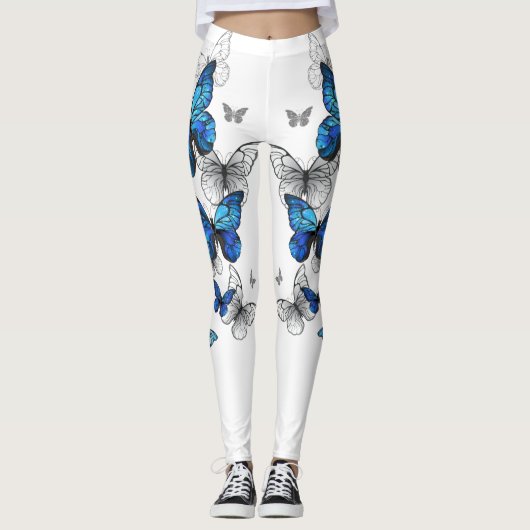 Blue Flying Butterflies Morpho Leggings (Vorderseite)