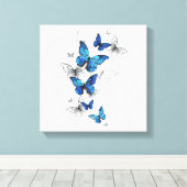 Blue Flying Butterflies Morpho Leinwanddruck (Insitu (Holzboden))