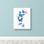 Blue Flying Butterflies Morpho Leinwanddruck (Insitu (Holzboden))