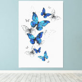 Blue Flying Butterflies Morpho Leinwanddruck (Insitu (Holzboden))