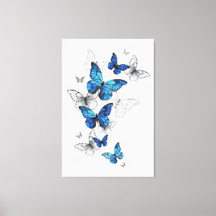 Blue Flying Butterflies Morpho Leinwanddruck