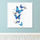 Blue Flying Butterflies Morpho Leinwanddruck (Insitu (Holzboden))