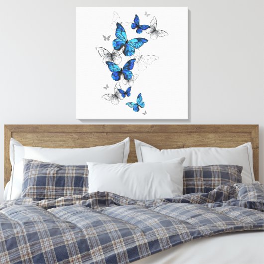 Blue Flying Butterflies Morpho Leinwanddruck (Insitu (Schlafzimmer))