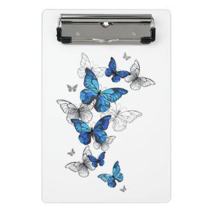 Blue Flying Butterflies Morpho Mini Klemmbrett