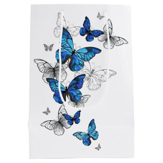 Blue Flying Butterflies Morpho Mittlere Geschenktüte (Rückseite)