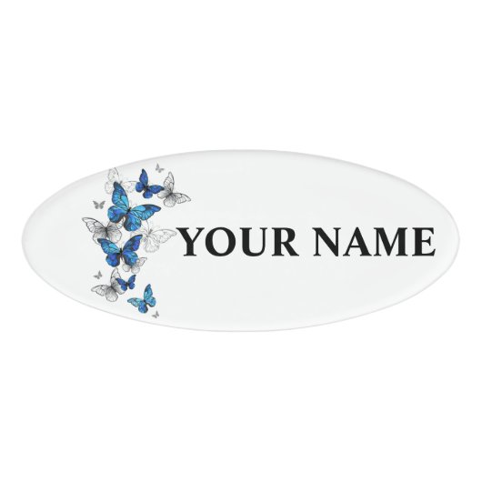Blue Flying Butterflies Morpho Namenschild (Vorderseite)