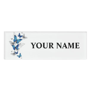 Blue Flying Butterflies Morpho Namenschild