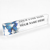 Blue Flying Butterflies Morpho Namensplakette