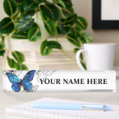 Blue Flying Butterflies Morpho Namensplakette