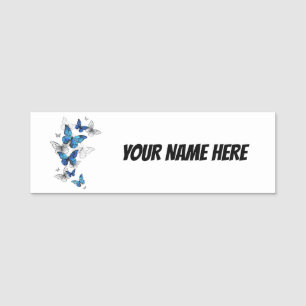 Blue Flying Butterflies Morpho Namensschild