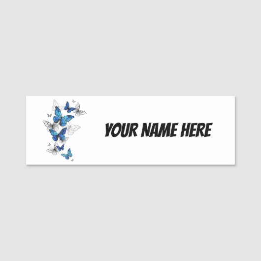 Blue Flying Butterflies Morpho Namensschild (Vorderseite)