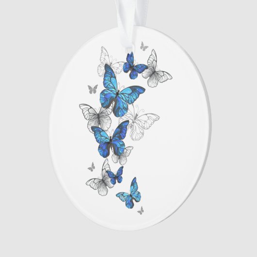 Blue Flying Butterflies Morpho Ornament (Vorderseite)
