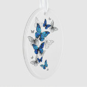 Blue Flying Butterflies Morpho Ornament (Vorderseite)