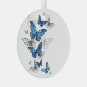 Blue Flying Butterflies Morpho Ornament Aus Glas (Vorderseite Rechts)