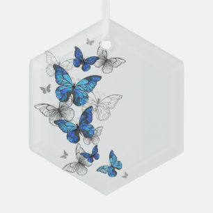 Blue Flying Butterflies Morpho Ornament Aus Glas