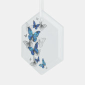 Blue Flying Butterflies Morpho Ornament Aus Glas (Vorderseite Links)