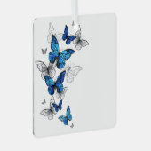 Blue Flying Butterflies Morpho Ornament Aus Metall (Vorderseite Rechts)