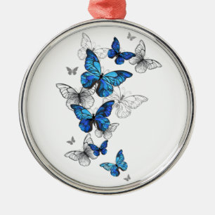 Blue Flying Butterflies Morpho Ornament Aus Metall