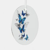 Blue Flying Butterflies Morpho Ornament Aus Metall (Vorderseite Rechts)