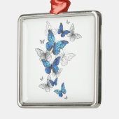 Blue Flying Butterflies Morpho Ornament Aus Metall (Links)