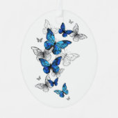 Blue Flying Butterflies Morpho Ornament Aus Metall (Vorderseite)