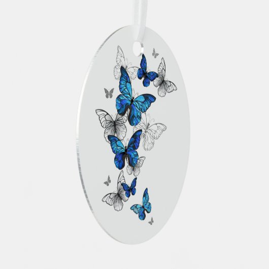 Blue Flying Butterflies Morpho Ornament Aus Metall (Vorderseite Rechts)