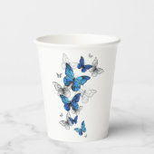 Blue Flying Butterflies Morpho Pappbecher (Rückseite)