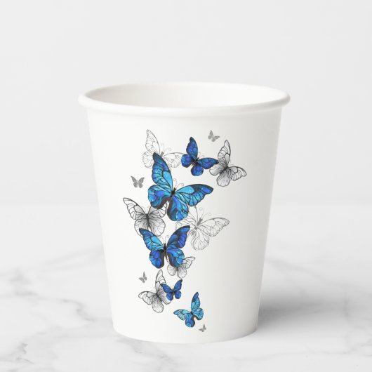 Blue Flying Butterflies Morpho Pappbecher (Vorderseite)